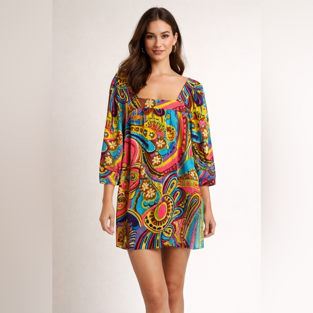 Milly of New York multicolor 70’s inspired Paisley mini Dress/Tunic Size 6